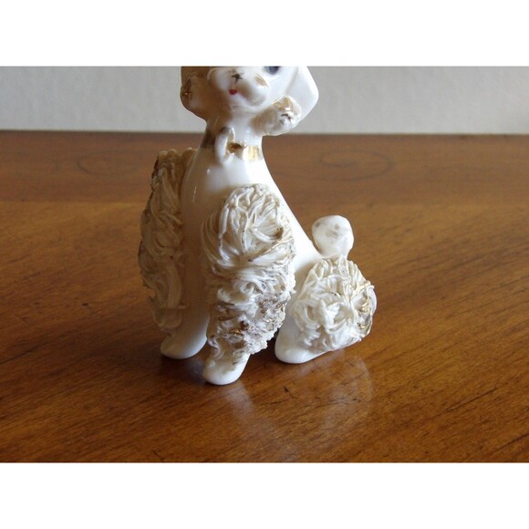 Mid Century Ceramic Spaghetti Poodle 1950’s Gold Collar 4.5" H - Picture 4 of 11